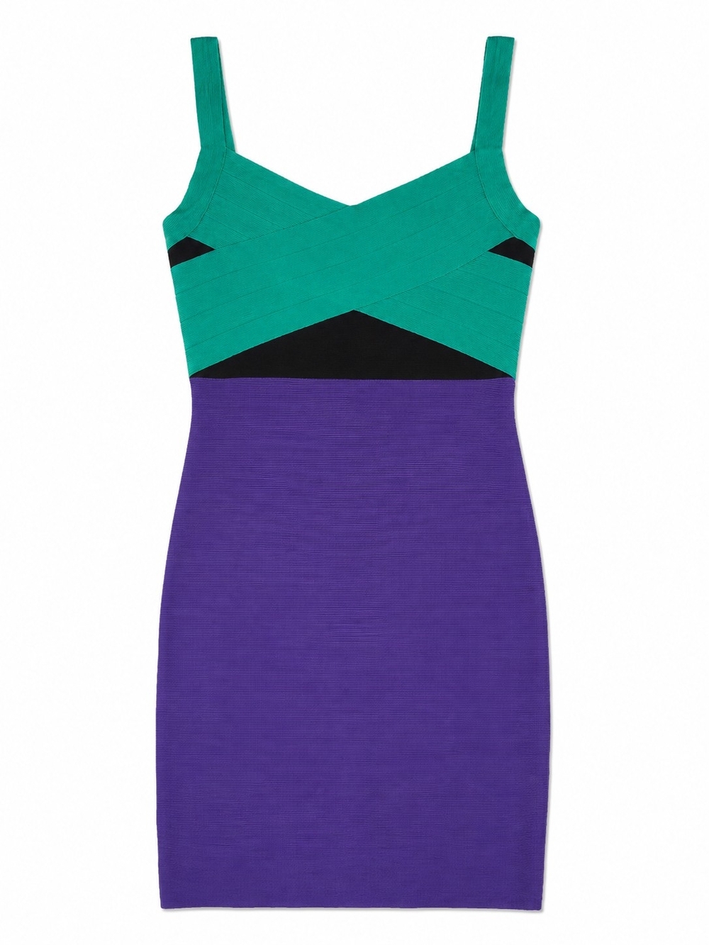 Bebe Y2K Green & Purple Colorblock Bodycon Dress with Black Accents, Size Small